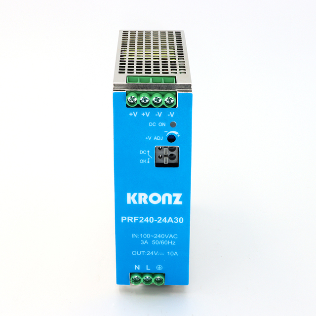 KRONZ PRF240-24A30 Industrial 240W/24V/10A DIN Rail Power Supply 16A Switching AC/DC Input PFC Metal Configuration 100-240VAC