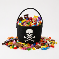Panier à bonbons en corde de coton Essora pour Halloween, en forme de baril, robuste, avec poignée intégrée en corde, motifs citrouille, crâne, Jack O'Lantern