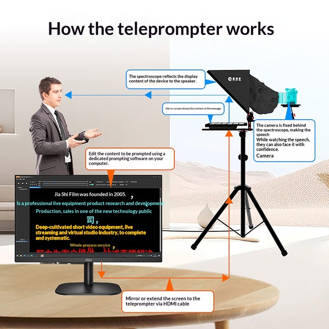 Jia Shi Ying AI Teleprompter Large Screen JS20plus Mobile Phone DSLR Camera Live Interview Script Reader 22/24 Inch
