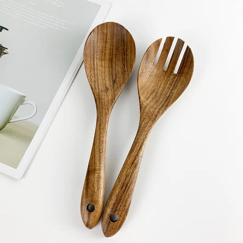 Early Riser Natural Acacia Salad Spoon Spurtle Spatulas Wood Kitchen Cookware Spatula Set For Stirring Serving And Cooking