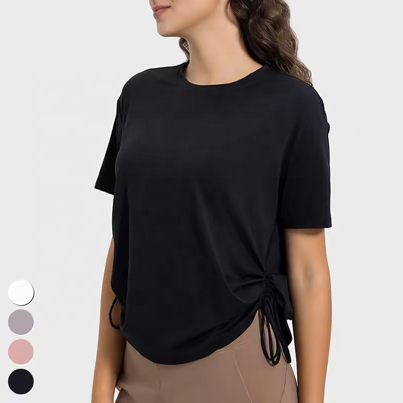 Women's Tops Quick Dry Breathable Drawstring Running Shirt Loose Sports T Shirts Short Sleeve Fitness Top Yoga Shirt for Women
