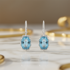 Pendientes Ward de oro azul cielo y blanco con engaste de bisel para uso diario, joyería fina para mujer E4625 - Product Image 2