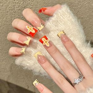Uñas Postizas Ultrafinas Sin Costuras Serie W [Fei Hua Hu <span class=keywords><strong>Yun</strong></span>] con Diseño Retro de Tigre Dulce, Forma de Almendra, Pre-Diseñadas - Product Image 1