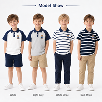Polo d'été 2026 pour garçons, couleur contrastée, broderie ours mignon, t-shirt à manches courtes, style décontracté preppy pour enfants