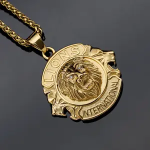 Collar de cabeza de león de Club Internacional de León de acero inoxidable para hombre Hiphop