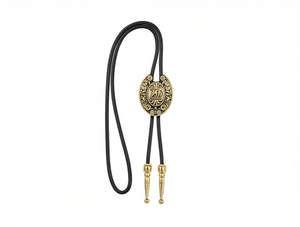 Cintura Gujin Bolo in Pelle Nera con Concho Dorato, Regolabile, Accessorio Casual per Tutte le Stagioni - Product Image 1