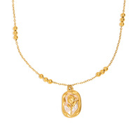 Kalung Liontin Bunga Tulip Mutiara Berlapis Emas 18K PVD Khusus dari Baja Tahan Karat 316L dengan Rantai Beruntun Tahan Air untuk Wanita