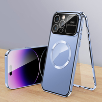 Grande fenêtre double face magnétique étui de téléphone en verre pour iphone 15 14 pour iphone 15 pro max protecteur d'écran en verre avec étui