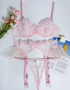 Ensemble de lingerie sexy pour filles, de haute qualité, mignon, en dentelle, à pois, en gaze transparente, trois pièces - Product Image 6