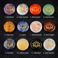 Rond Gravé Lotus Inquiétude Pouce Pierre Roche Quartz Agate Énergie Chakra Méditation Guérison Cristal Yoga