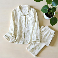 Ensemble de pyjama pour femmes en coton 100% Manches longues Haut à revers Imprimé de roses Taille élastique Fermeture à motif floral Respirant pour femmes