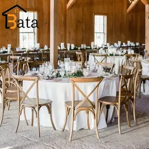 Sedia per eventi di nozze impilabile da pranzo con schienale incrociato in legno per banchetti Vintage all'ingrosso