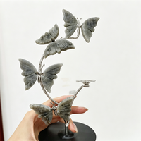 Ornement Papillon Fleur Sculpté à la Main avec Support Métallique et Pierres Précieuses Mélangées en Fluorite pour Décoration de Table Domestique - Vente Chaude