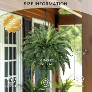 FOREST PRINCE 35" Grandi Piante Artificiali di Felce, 2 Felci Artificiali Boston con 39 Foglie per Decorazioni Esterne e Domestiche - Product Image 2