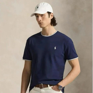 Collection <span class=keywords><strong>Ralph</strong></span> S27 <span class=keywords><strong>Lauren</strong></span> <span class=keywords><strong>Printemps</strong></span> 2026 Angleterre T-shirts classiques en coton uni extensible 200g à manches courtes pour couple - Product Image 2