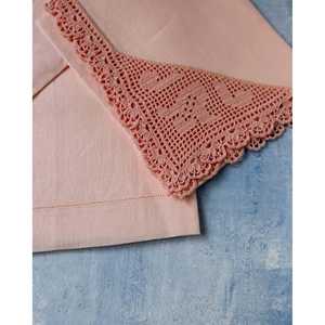 Fabriano Pair of <b>Pink</b> Linen Hand Towels Customizable Printed Pattern with Crochet Edge Dish Towel Set Reusable and <b>Plain</b> Style - Product Image 1