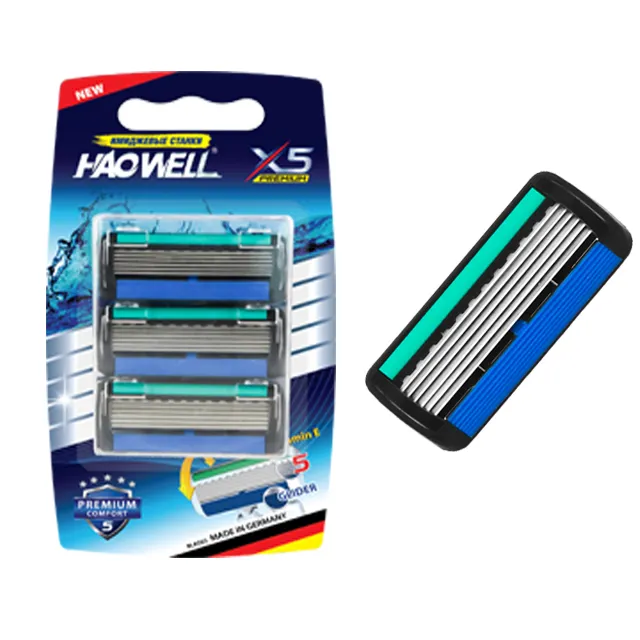 Hoge kwaliteit zes 6 rvs blade scheermes cartridges set met smeermiddel strip