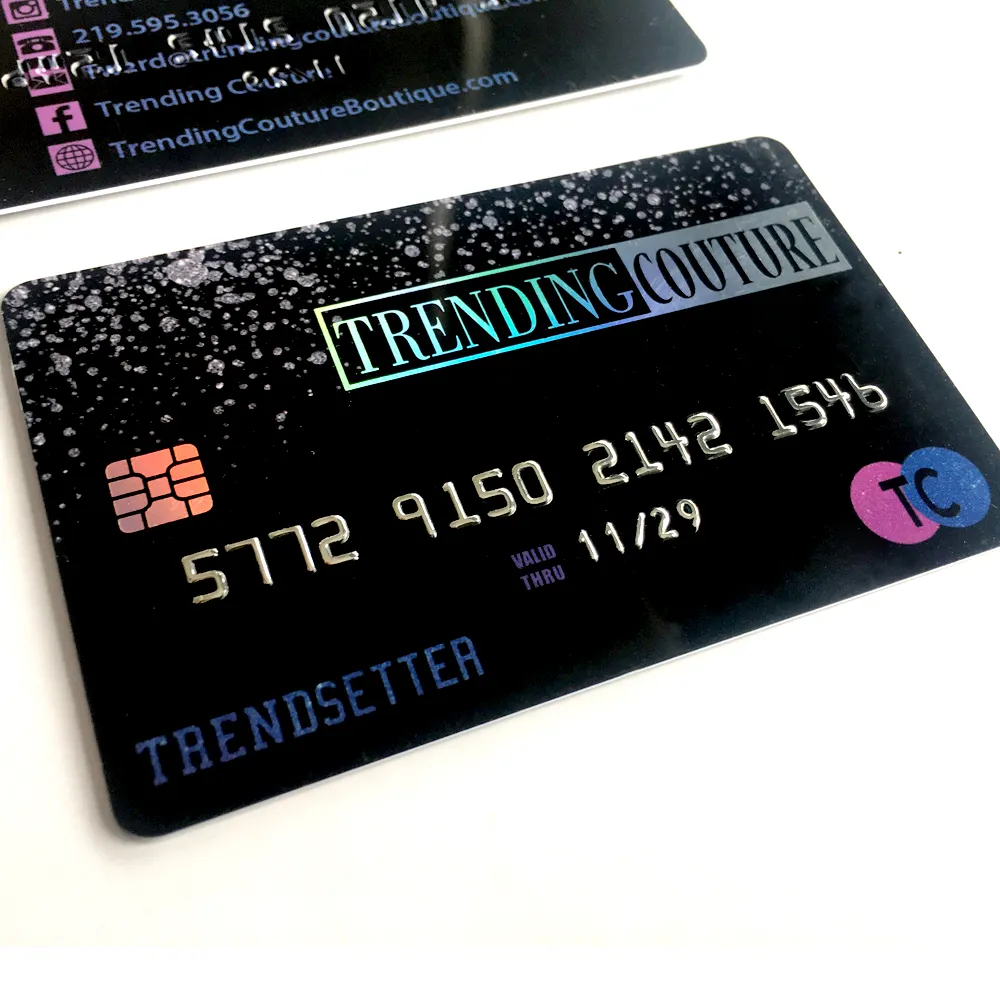 Kartu Bisnis pvc plastik kustom timbul nomor hologram kartu pvc pencetakan kartu kredit RFID dengan visa