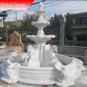 FANCY Hot Sale Outdoor Garden Waterfall Hand Carved Stone Marble Water Fountain With Horse Statues Sculptures