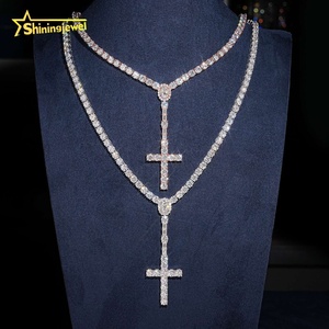 <span class=keywords><strong>Collana</strong></span> con Croce in <span class=keywords><strong>Argento</strong></span> Sterling 925 e Moissanite, Pendente <span class=keywords><strong>Rosario</strong></span> Gotico 5MM, Catena Tennis, Disponibile in Stock Locale USA - Product Image 4