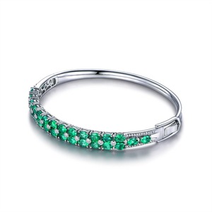 SGARIT custom luxury 18k white gold <b>gemstone</b> bangle fashion Jewelry <b>bracelet</b> bangle 4.85ct emerald half pave and 0.24ct diamond - Product Image 6