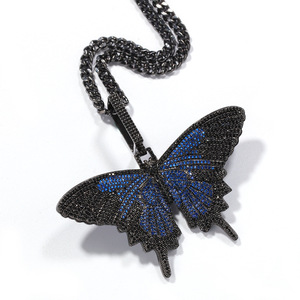 Popular púrpura mariposa Cuba colgante collar con circón oro joyería moda Bling diamante para Mujeres Hombres collares grandes - Product Image 3