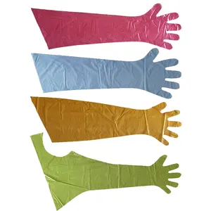 Перчатки с длинным рукавом из ПЭ по лучшей цене с резиновой лентой удлиненные плотные прочные перчатки для крупного рогатого скота