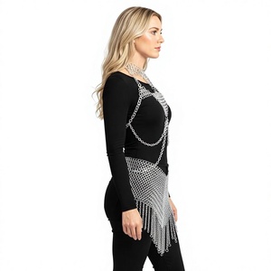Gilet d'armure en maille d'acier inoxydable plaqué argent, forme irrégulière, pièce de costume de guerrier tendance pour femme - Product Image 2