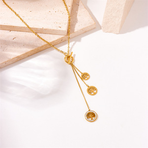 Tree Of Life Pendant Necklace Gold Plated Stainless Steel Tassel Chain For Gift - Product Image 3