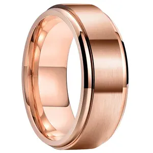 Coolstyle Jewelry 8mm bordi smussati a gradini anello in titanio oro rosa all'ingrosso per uomo donna fede nuziale di fidanzamento di moda