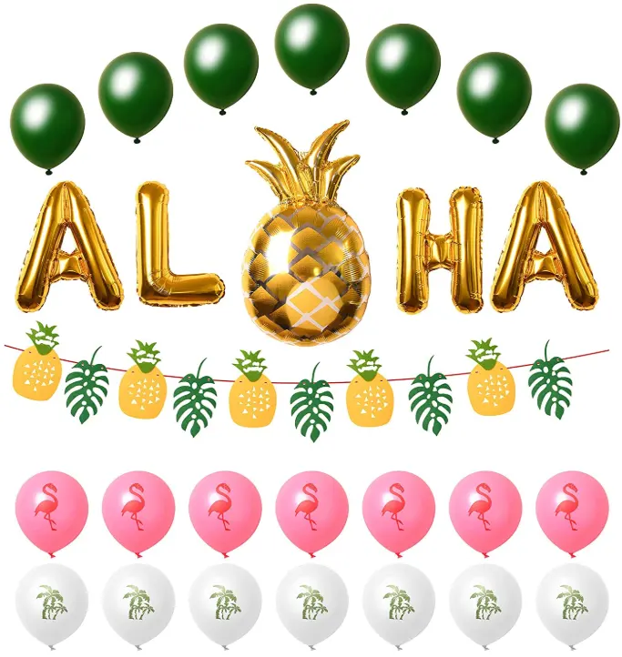 Fenicottero albero di cocco stampato palloncini in lattice set di ananas palm stendardo e palloncini di alluminio ghirlanda per Hawaii Aloha party decoro