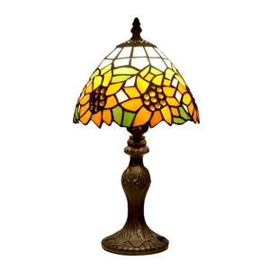 LongHuiJing Sunflower Tiffany Style Table Lamp Antique Desk Lamps Stained Glass Lampshade <b>Lights</b> - Product Image 1