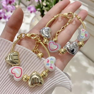 Bracelet Cœur d'<span class=keywords><strong>Amour</strong></span> <span class=keywords><strong>BD</strong></span>-B9565, Chaîne Serpent Réglable, Plaqué Or 18 carats, Nouveautés avec <span class=keywords><strong>Perles</strong></span> en Émail et Acrylique - Product Image 1