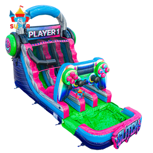 Tobogán Acuático Inflable <span class=keywords><strong>de</strong></span> Doble Carril Glitch Gamer, Colorido, Estilo Player 1, con Piscina <span class=keywords><strong>para</strong></span> Eventos <span class=keywords><strong>de</strong></span> Verano y <span class=keywords><strong>Fiestas</strong></span> Infantiles - Product Image 2
