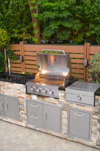 Revêtement en pierre naturelle personnalisable avec un îlot de barbecue à gaz en acier inoxydable 304 de haute qualité pour un divertissement extérieur fonctionnel - Product Image 5