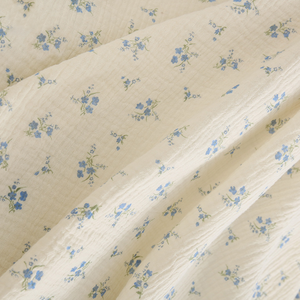 Nouveau tissu en <span class=keywords><strong>gaze</strong></span> <span class=keywords><strong>de</strong></span> crêpe double couche - Imprimé floral bleu vintage pour vêtements <span class=keywords><strong>de</strong></span> détente pour femmes et enfants - Product Image 3
