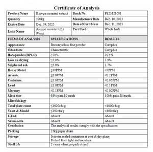 Chất lượng cao chiết xuất thảo dược <span class=keywords><strong>bacopa</strong></span> <span class=keywords><strong>monnieri</strong></span> chiết xuất bột với bacoposide lớn hơn than20 % - Product Image 4