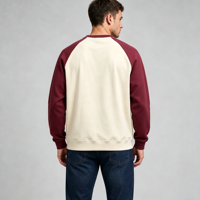Chemise décontractée oversize pour homme en coton 100% 280GSM, col rond, manches raglan longues, personnalisable, color-block, couleur automne