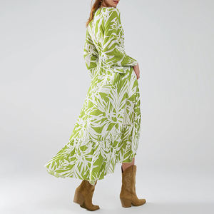 Sommer Herbst maßge schneiderte tropische Palm Print Maxi grüne Blusen Elegante Frauen Urlaub Strand tragen Langarm Damen Tank <span class=keywords><strong>Tops</strong></span> - Product Image 5