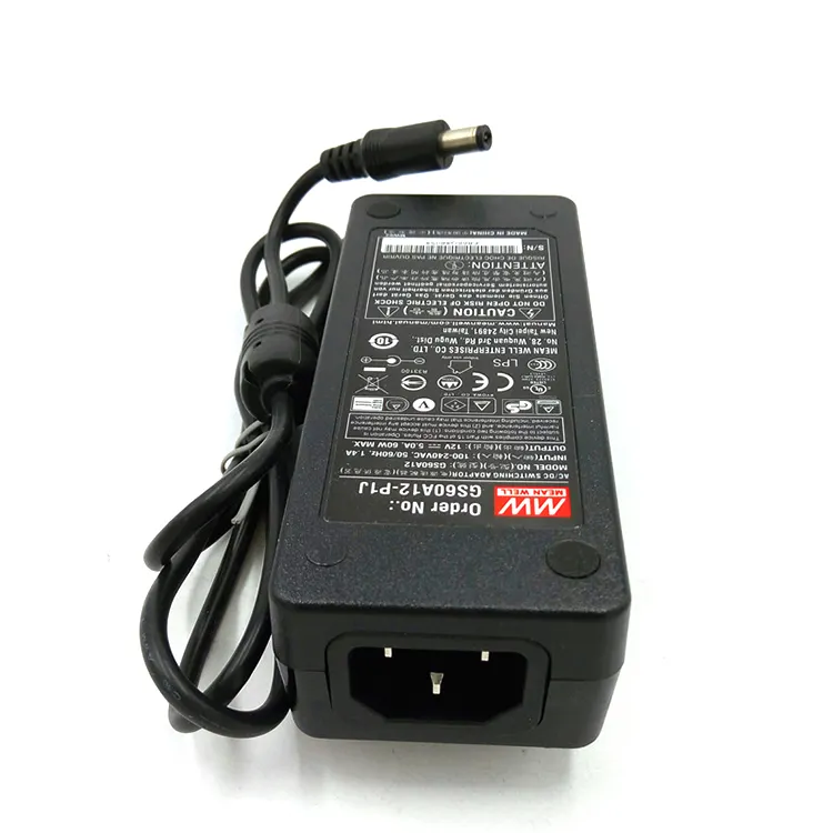 Adaptador de desktop industrial GST60A12-P1J média, 110v/220v ac para 12v dc 5a 60w significwell level vi adaptador de comutação fonte de alimentação