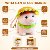 Pig in peluche rose doux avec chapeau hamburger, jouet en peluche en forme de nourriture, cadeau