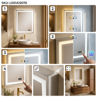 Cermin Kamar Mandi LED Pintar Bersertifikasi UL 48 x 30 Inci, Cermin Rias Dinding Berlampu dengan Sensor Sentuh
