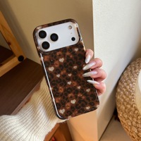 Coque de téléphone portable tendance motif léopard Love pour iPhone 17 16 15 Pro Max, brillante IMD, mignonne, dorée, Ins, bling, coque arrière robuste