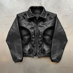 Chaqueta Vaquera de Invierno Personalizada, de Mezclilla, con Bordado de Cuero, Estilo Y2K, con Cierre, Resistente al Viento, Hombros Caídos, Estilo Urbano - Product Image 1