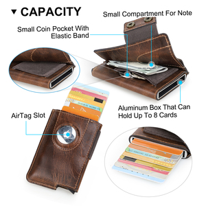 Cartera de Cuero Genuino Premium Vintage con Bloqueo RFID para Hombre, Cartera Pop-up con <span class=keywords><strong>Caja</strong></span> de Aluminio y Ranura para <span class=keywords><strong>Airtag</strong></span> y Monedas - Product Image 4
