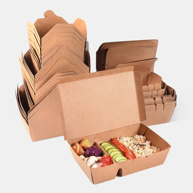 SenAngカスタムエコフレンドリー生分解性クラフトテイクアウトフードボックス食品包装マルチコンパートメントクラフト紙ランチボックス
