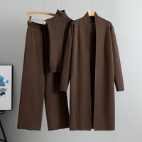 Ensemble de 3 pièces tendance pour femmes, cardigan, survêtement, manteau, ensemble de pantalon en tricot, mode vintage, abaya, pull, tenue