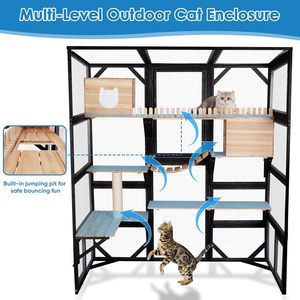 Catio Grande para Gatos al Aire Libre, Casa para Gatos con Acceso Interior, Jaula para Gatos con 5 Puertas de Acceso, Techo Impermeable, Grandes Plataformas para Saltar - Product Image 6
