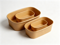 SenAng05 Bol en papier kraft rectangulaire de 1300 ml de haute qualité avec couvercle épaissi pour salades à emporter