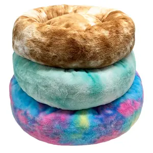 Großhandel Regenbogen-Bindungs-Färbung weich flauschig warm und gemütlich Anti-Angst-Kneusler Gelenkentfernung waschbarer Donut beruhigendes rundes Hundebett